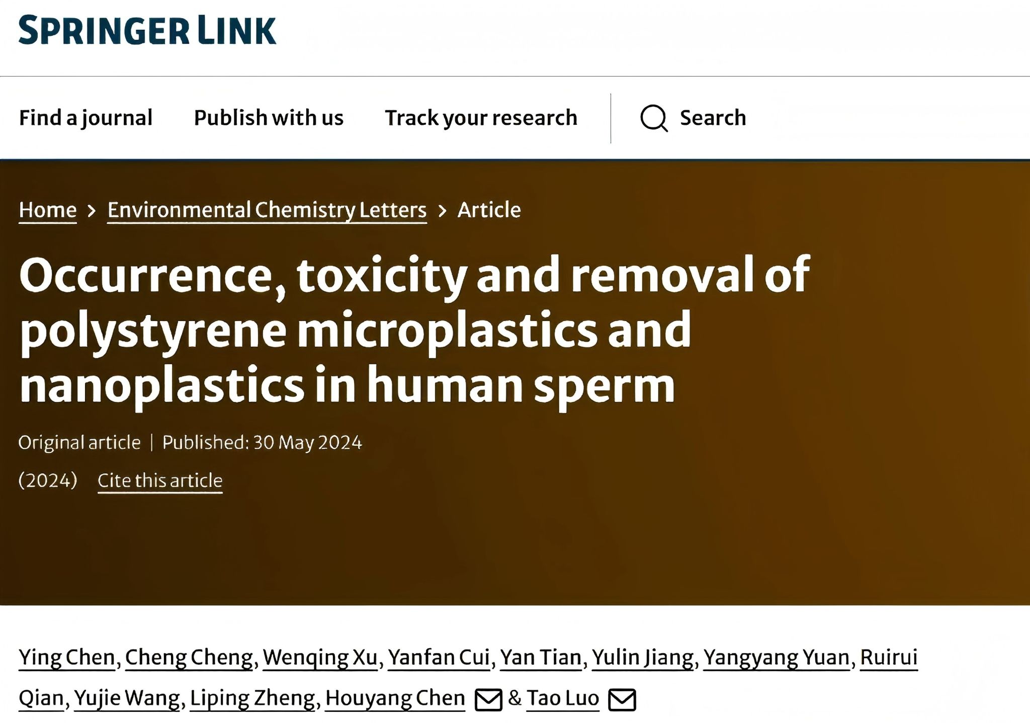 南昌大学生物医学创新研究院罗韬研究员团队在Environmental Chemistry Letters 发表研究成果